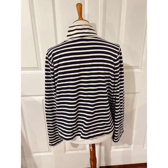 Madewell Womens Blue Striped Bell Sleeve Turtle Neck Top Sx L Preppy Minimalist - Picture 3 of 7